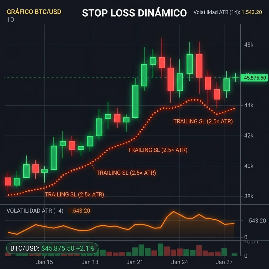 Gráfico de Stop Loss Dinámico con Volatilidad ATR en BTC/USD