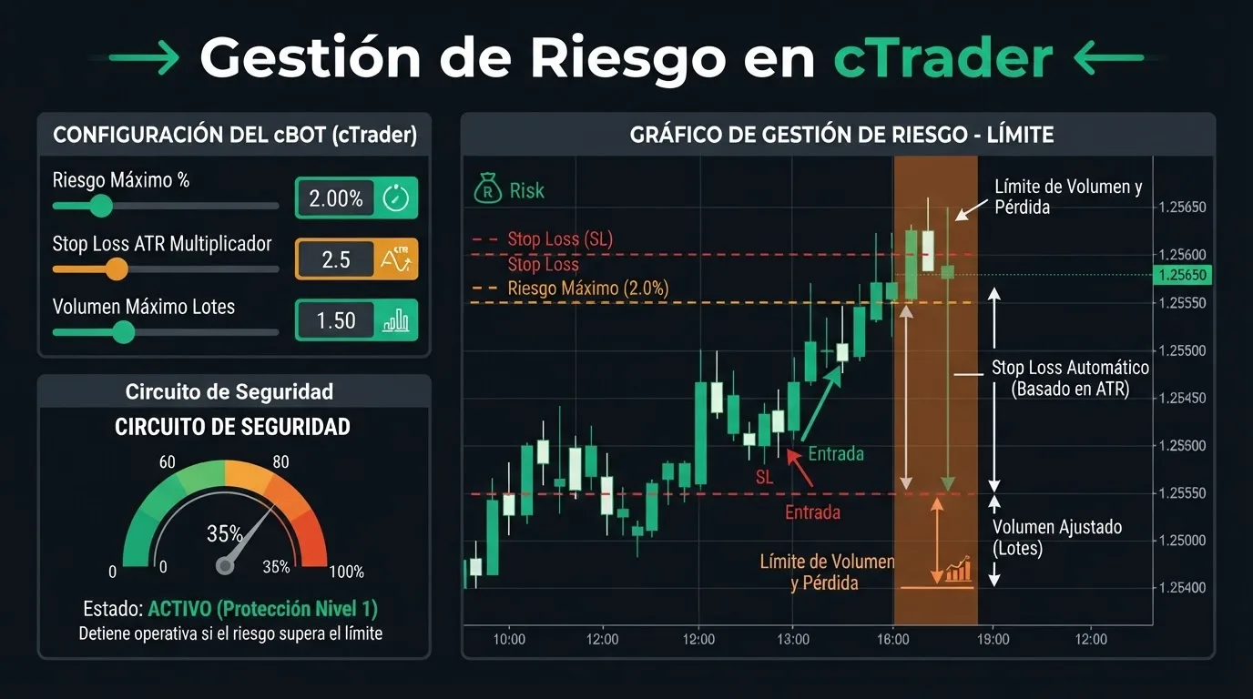 Configuración de parámetros de gestión de riesgo en un cBot de cTrader Automate