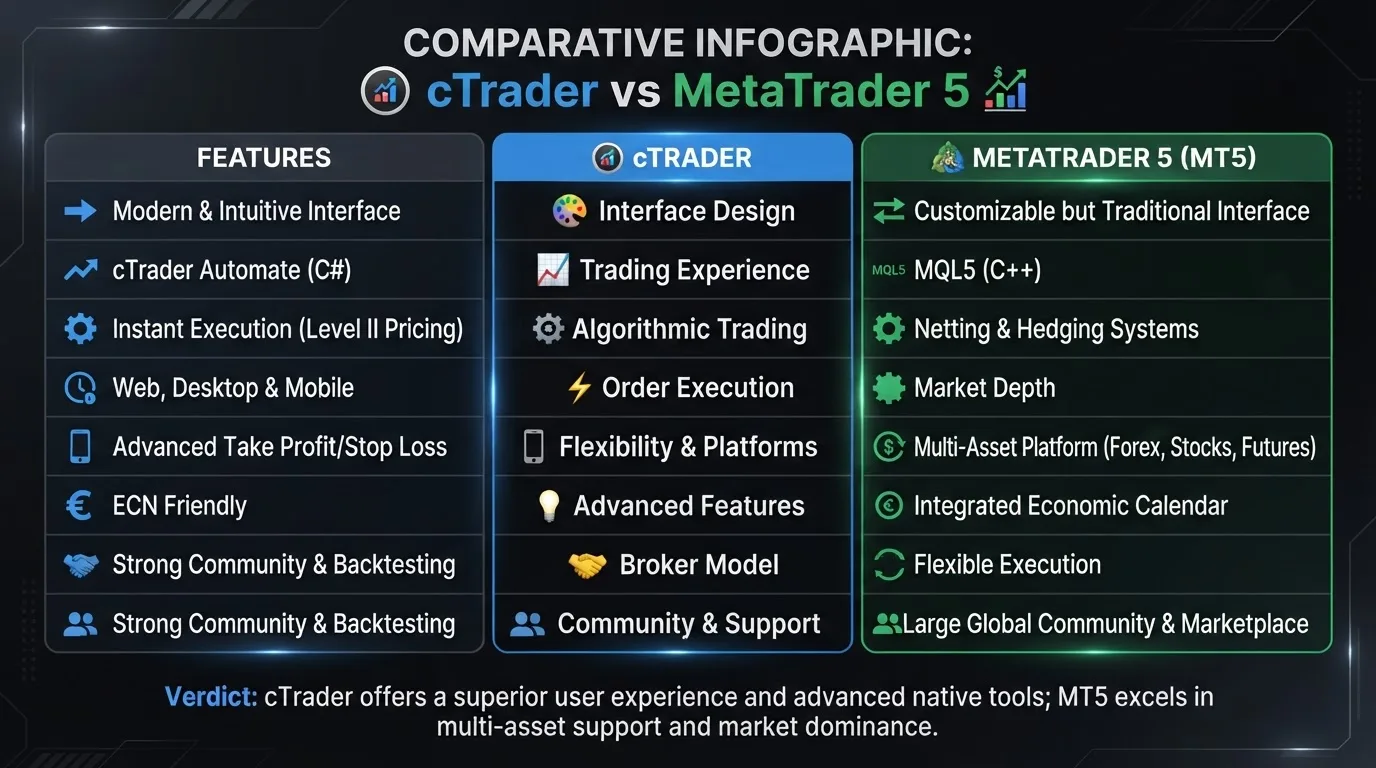 Comparativa general entre cTrader y MetaTrader 5 para traders en Colombia
