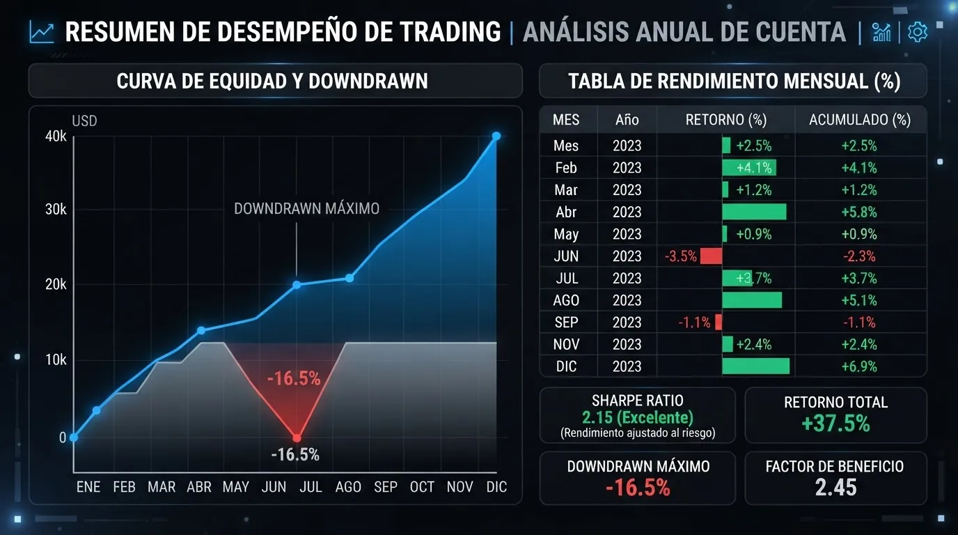 Métricas de rendimiento calculadas desde un diario de trading