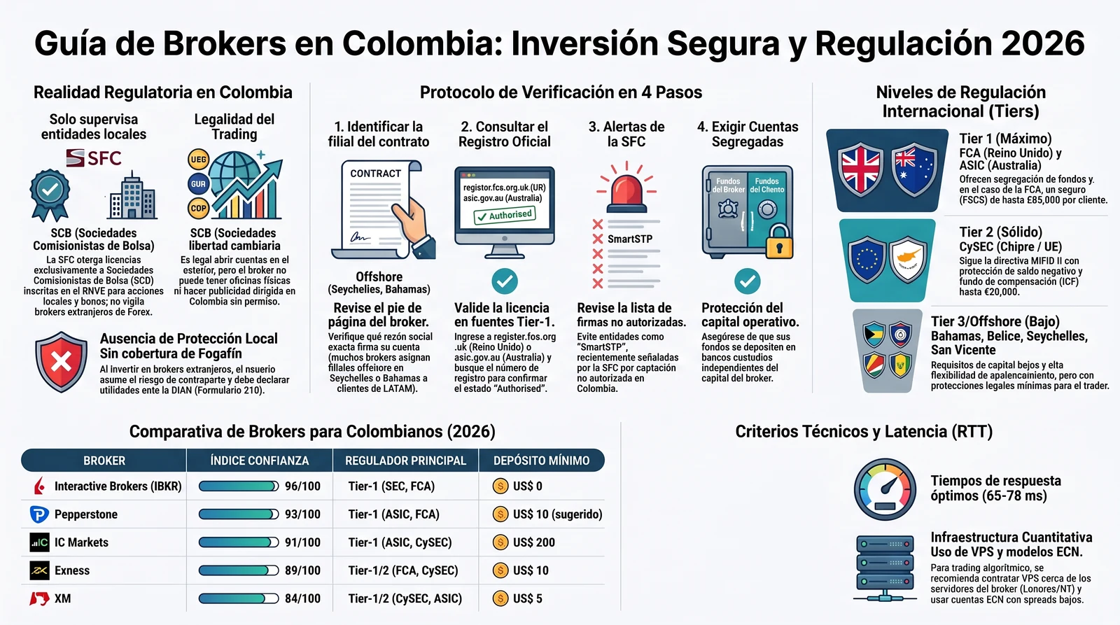 Guía de Brokers en Colombia: Inversión Segura, Niveles de Regulación Tier-1 y Protocolo en 4 Pasos