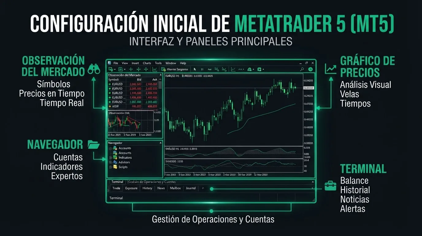 Configuración visual de gráficos en MetaTrader 5 con paleta de colores profesional