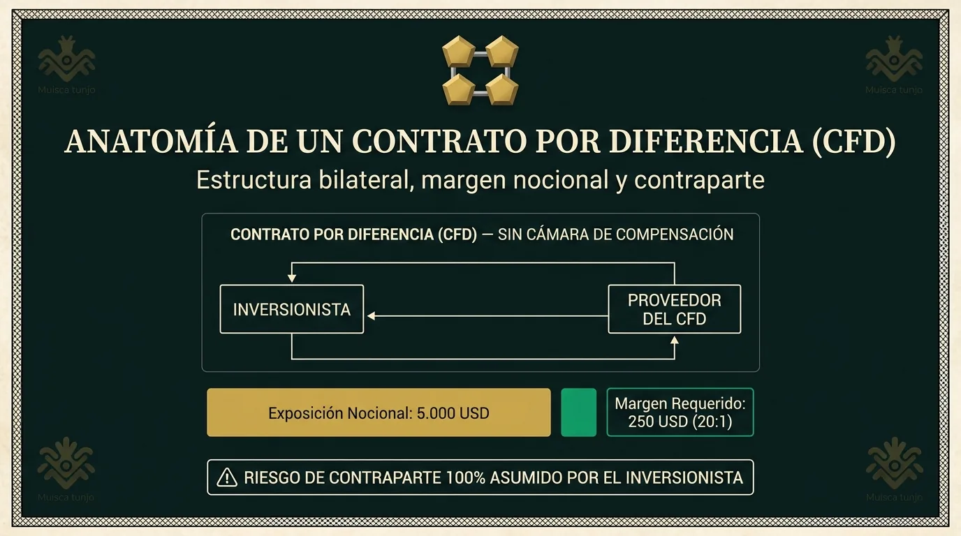 Infografía Muisca: Anatomía y estructura de un contrato por diferencia (CFD) frente al proveedor